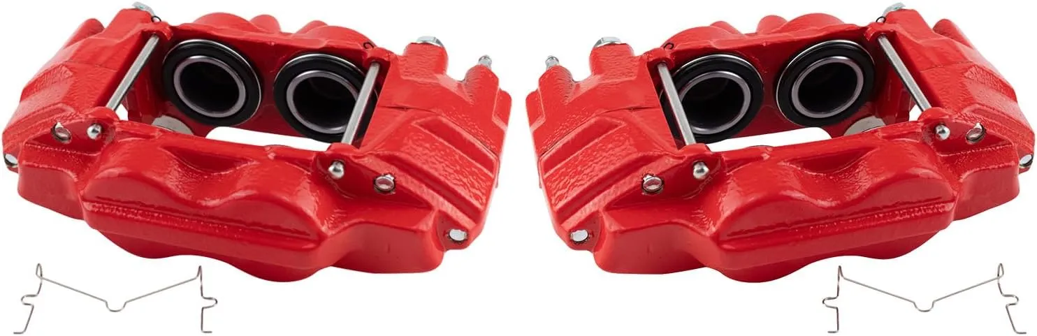 TRQ Front Performance Brake Caliper Set Red Compatible with 2003-2009 Toyota 4Runner 2007-2014 FJ Cruiser 2005-2023 Tacoma