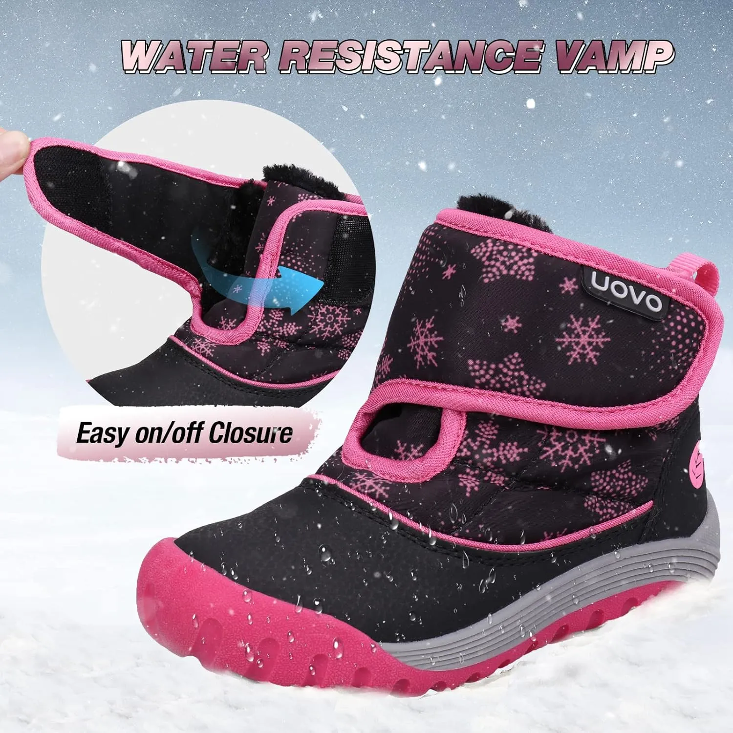 UOVO Kids Boys Winter Snow Boots Ankle Fur Lined Slip Resistant Outdoor Warm Shoes (Toddler/Little Kid)