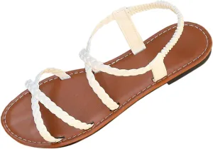 Verdusa Women's Flat Sandals Strappy Dressy Ankle Strap Casual Summer Thong Sandals for Beach