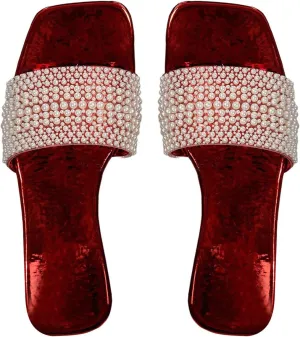 Verdusa Women's Fringe Open Toe Flat Sandals Summer Slide Shoes Red 8