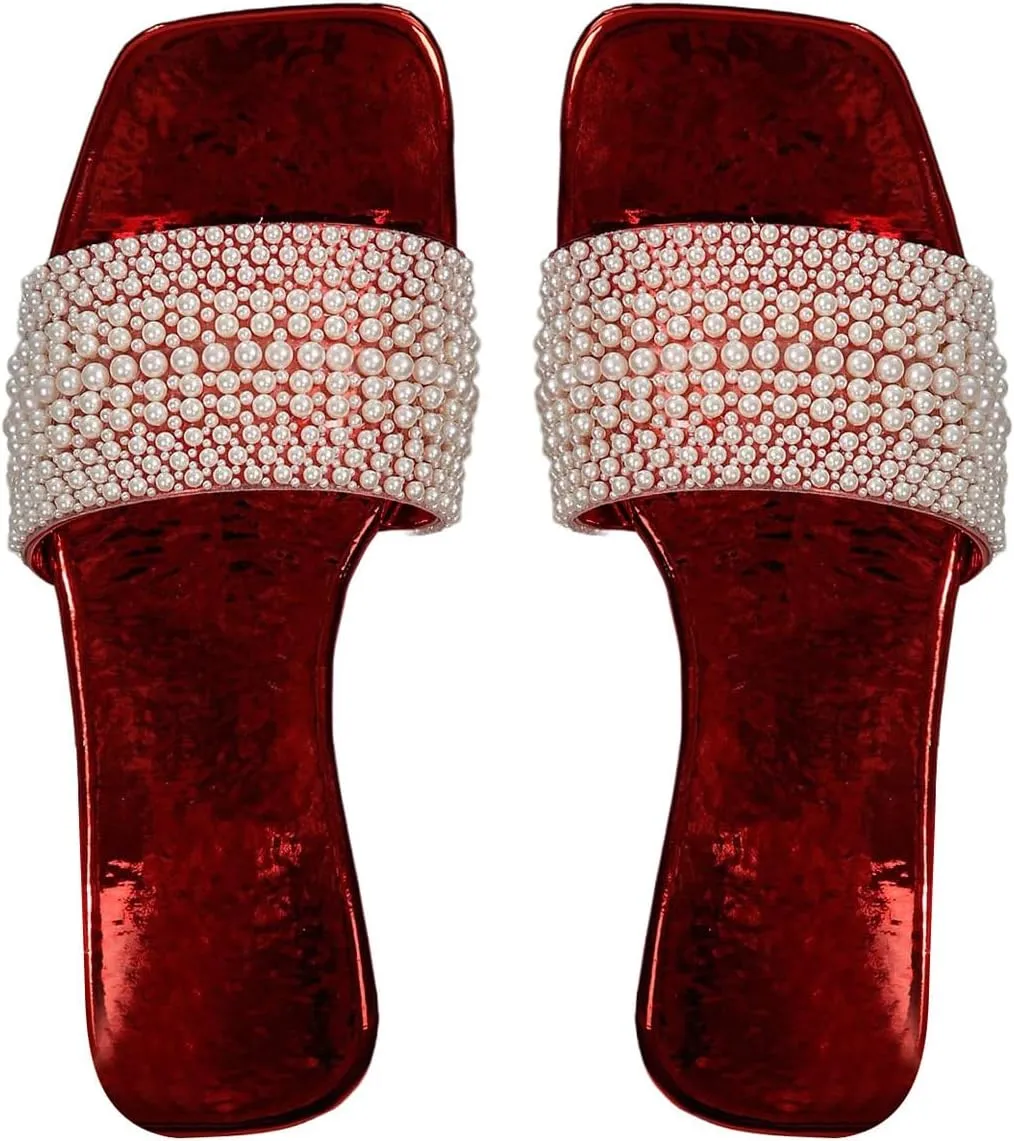 Verdusa Women's Fringe Open Toe Flat Sandals Summer Slide Shoes Red 8