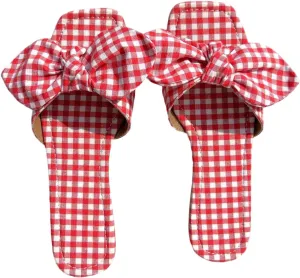 Verdusa Women's Gingham Y2K Plaid Bow Sandals Summer Vacation Leather Flat Sandals