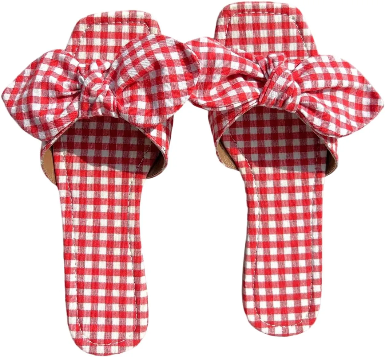 Verdusa Women's Gingham Y2K Plaid Bow Sandals Summer Vacation Leather Flat Sandals