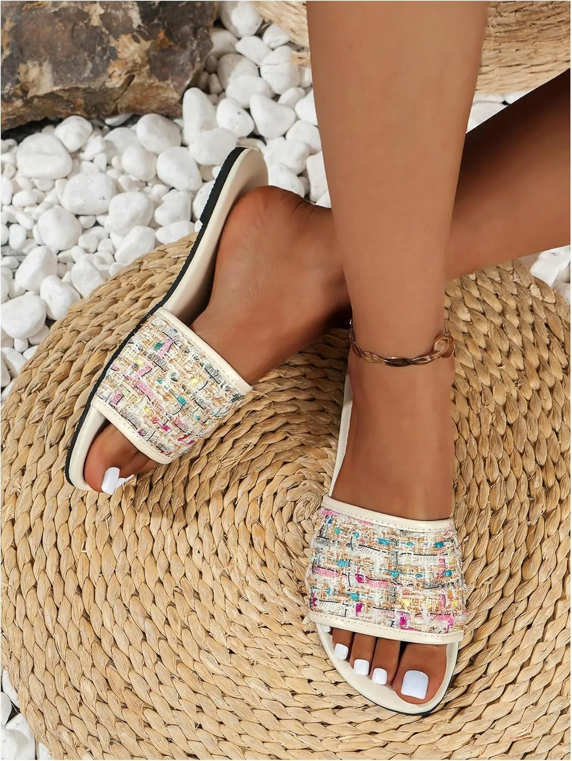 Verdusa Women's Open Toe Slip On Summer Sandals Outdoor Flat Sandals