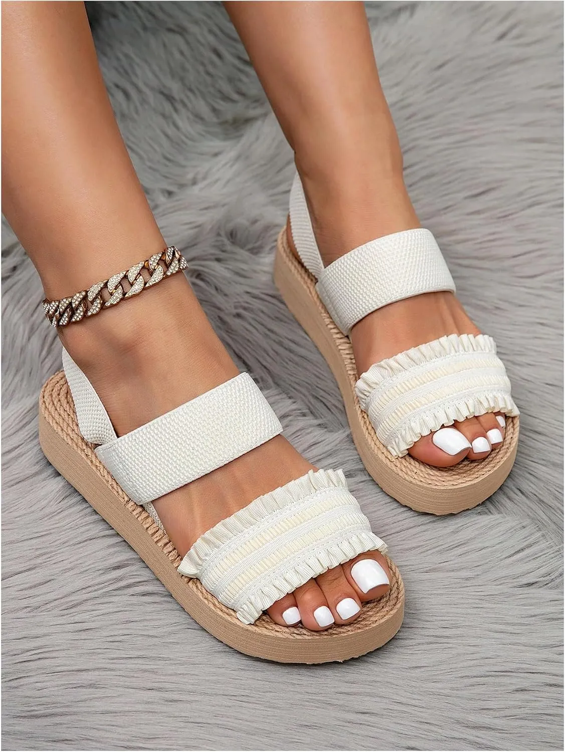 Verdusa Women's Woven Ankle Strap Sandals Double Band Open Toe Braided Summer Flat Shoes