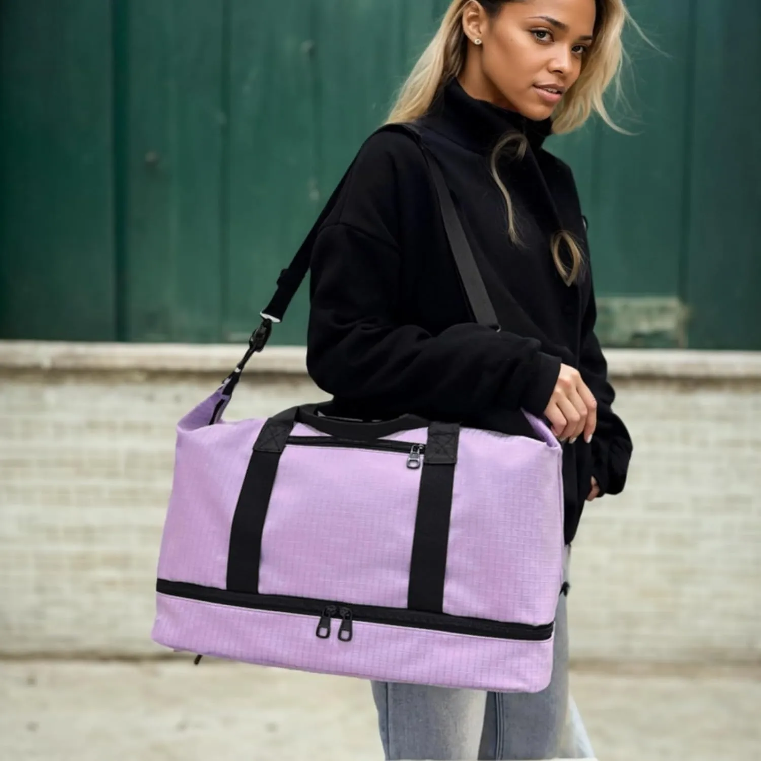 Versatile Sports Bag for Women Men - Multipurpose Gym and Travel Duffel with Wet Dry Compartment, Independent Shoe Storage, and Detachable Shoulder Strap (Purple)