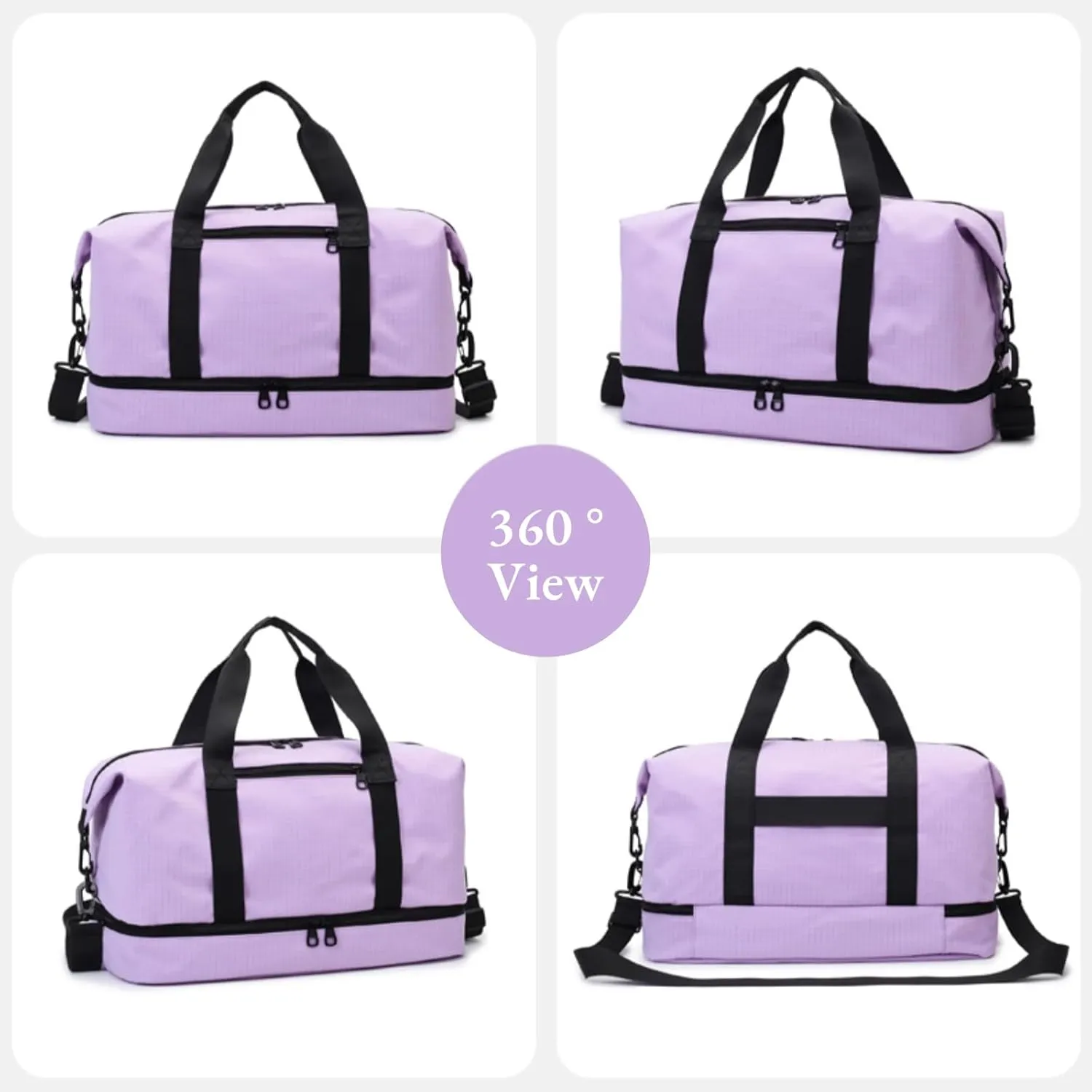 Versatile Sports Bag for Women Men - Multipurpose Gym and Travel Duffel with Wet Dry Compartment, Independent Shoe Storage, and Detachable Shoulder Strap (Purple)