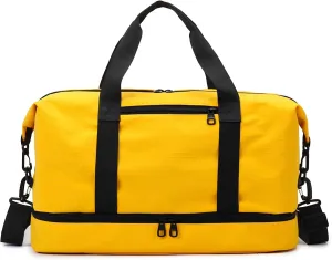 Versatile Sports Bag for Women Men - Multipurpose Gym and Travel Duffel with Wet Dry Compartment, Independent Shoe Storage, and Detachable Shoulder Strap (Yellow)