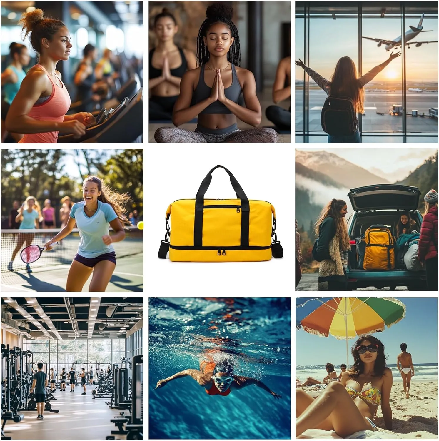 Versatile Sports Bag for Women Men - Multipurpose Gym and Travel Duffel with Wet Dry Compartment, Independent Shoe Storage, and Detachable Shoulder Strap (Yellow)