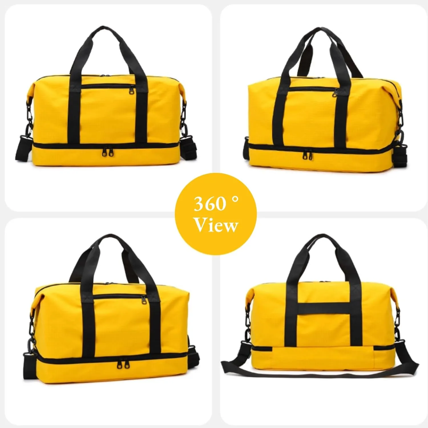 Versatile Sports Bag for Women Men - Multipurpose Gym and Travel Duffel with Wet Dry Compartment, Independent Shoe Storage, and Detachable Shoulder Strap (Yellow)