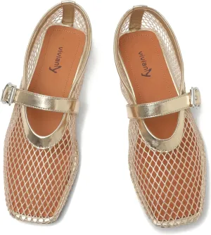 vivianly Mesh Ballet Flats Shoes for Women Flats Comfortable Dressy Round Toe Mesh Flats Fishnet Mary Jane Flats for Events Party Leisure