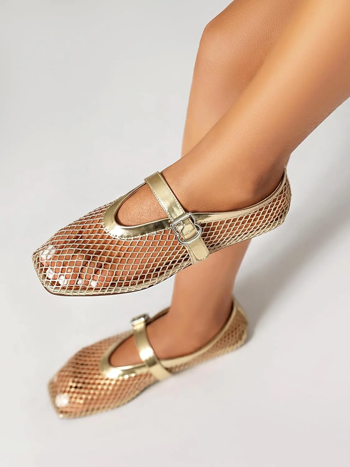 vivianly Mesh Ballet Flats Shoes for Women Flats Comfortable Dressy Round Toe Mesh Flats Fishnet Mary Jane Flats for Events Party Leisure