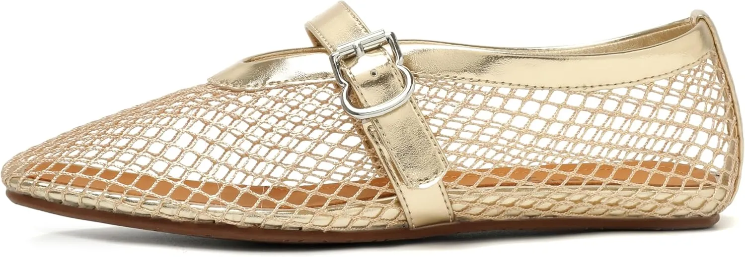 vivianly Mesh Ballet Flats Shoes for Women Flats Comfortable Dressy Round Toe Mesh Flats Fishnet Mary Jane Flats for Events Party Leisure