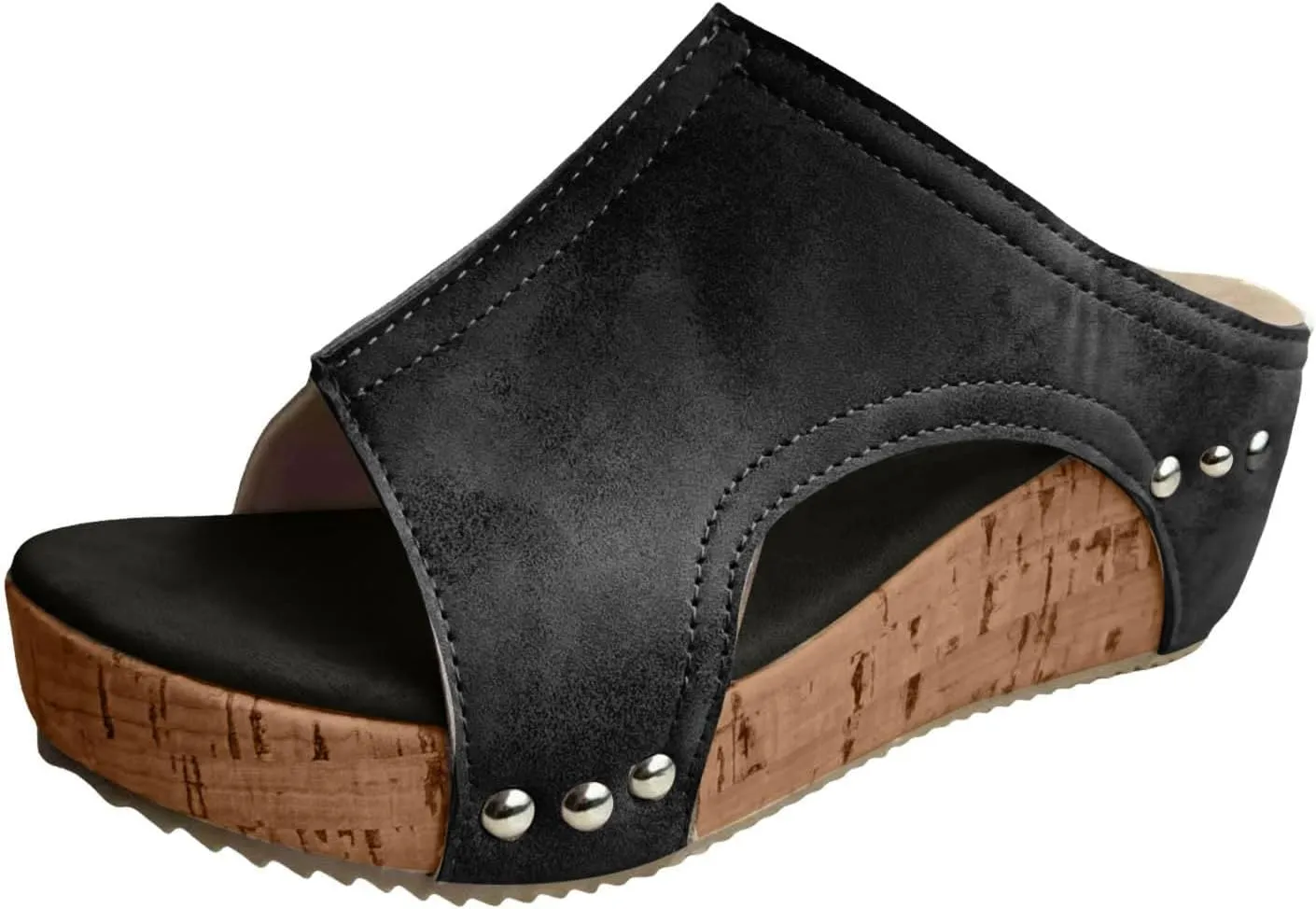 Wedges Sandals for Women Dressy 2025, Open Toe Cutout Zipper Chunky Heeled New Hollow Slip on Summer Beach Boho Comfortable Outdoor Shoes Comfy Orthotic Peep Black Fish Mouth Sandals