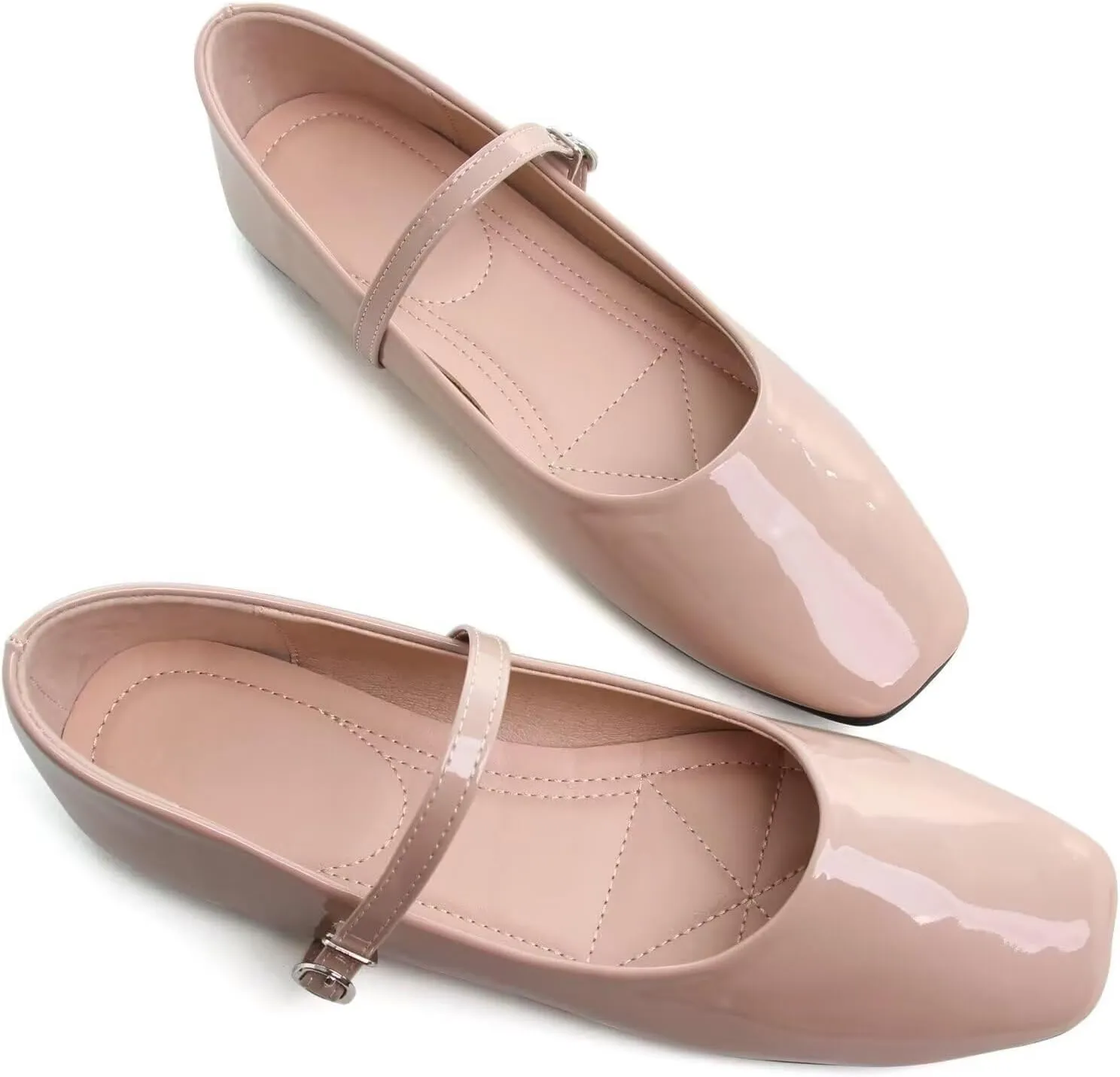 WENJIAZHIZHI Women's Ballet Flats Square Toe Comfortable Mary Jane Shoes Dressy Casual Slip-On Ballerina Working Flats Shoes