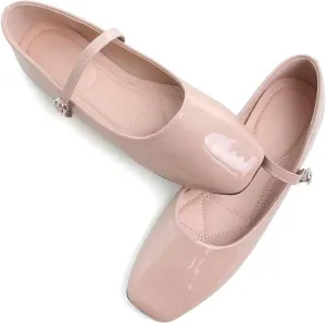 WENJIAZHIZHI Women's Ballet Flats Square Toe Comfortable Mary Jane Shoes Dressy Casual Slip-On Ballerina Working Flats Shoes