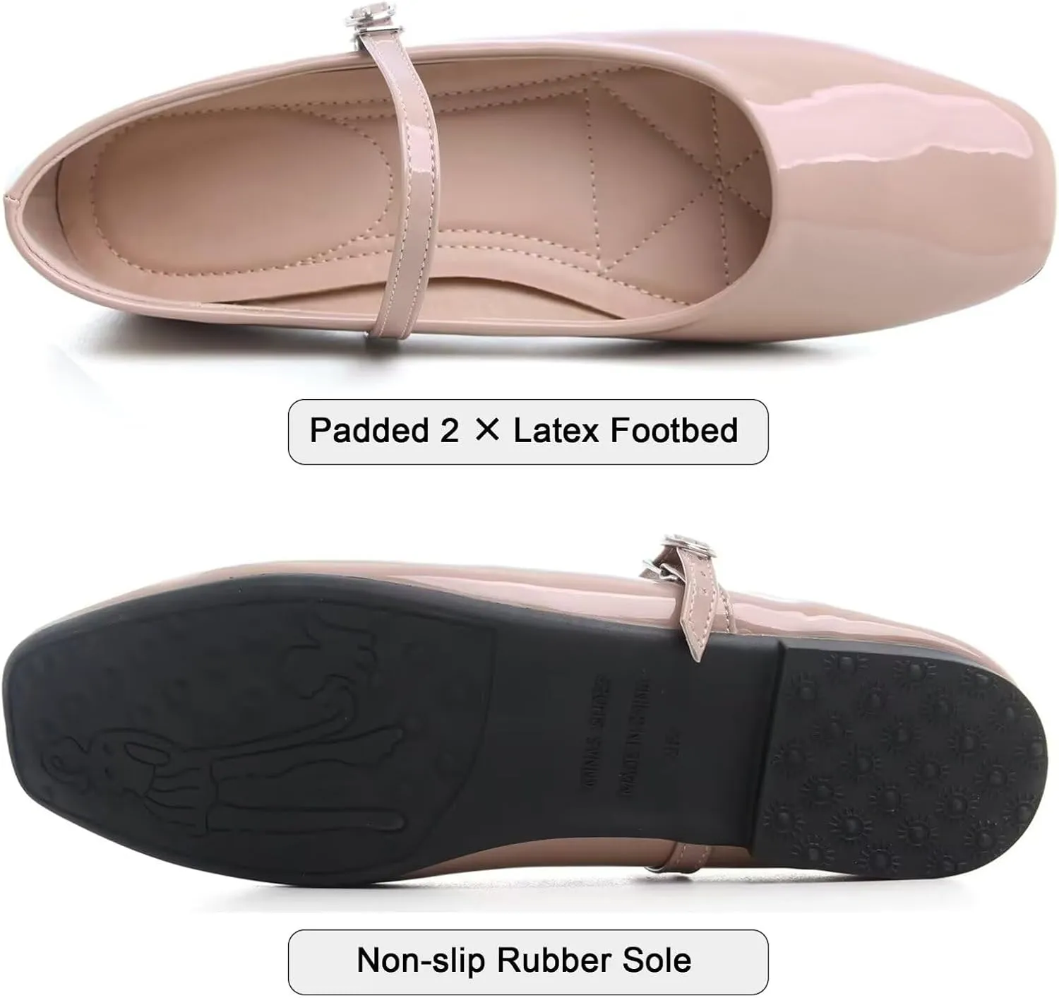 WENJIAZHIZHI Women's Ballet Flats Square Toe Comfortable Mary Jane Shoes Dressy Casual Slip-On Ballerina Working Flats Shoes