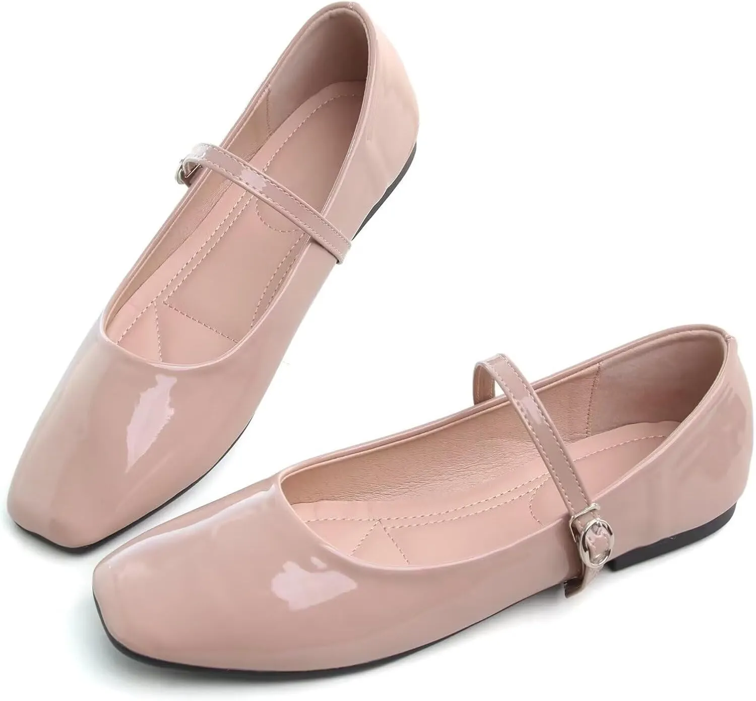 WENJIAZHIZHI Women's Ballet Flats Square Toe Comfortable Mary Jane Shoes Dressy Casual Slip-On Ballerina Working Flats Shoes