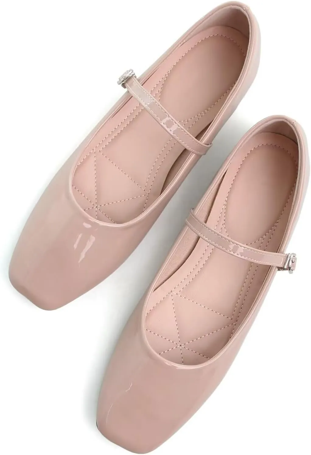 WENJIAZHIZHI Women's Ballet Flats Square Toe Comfortable Mary Jane Shoes Dressy Casual Slip-On Ballerina Working Flats Shoes