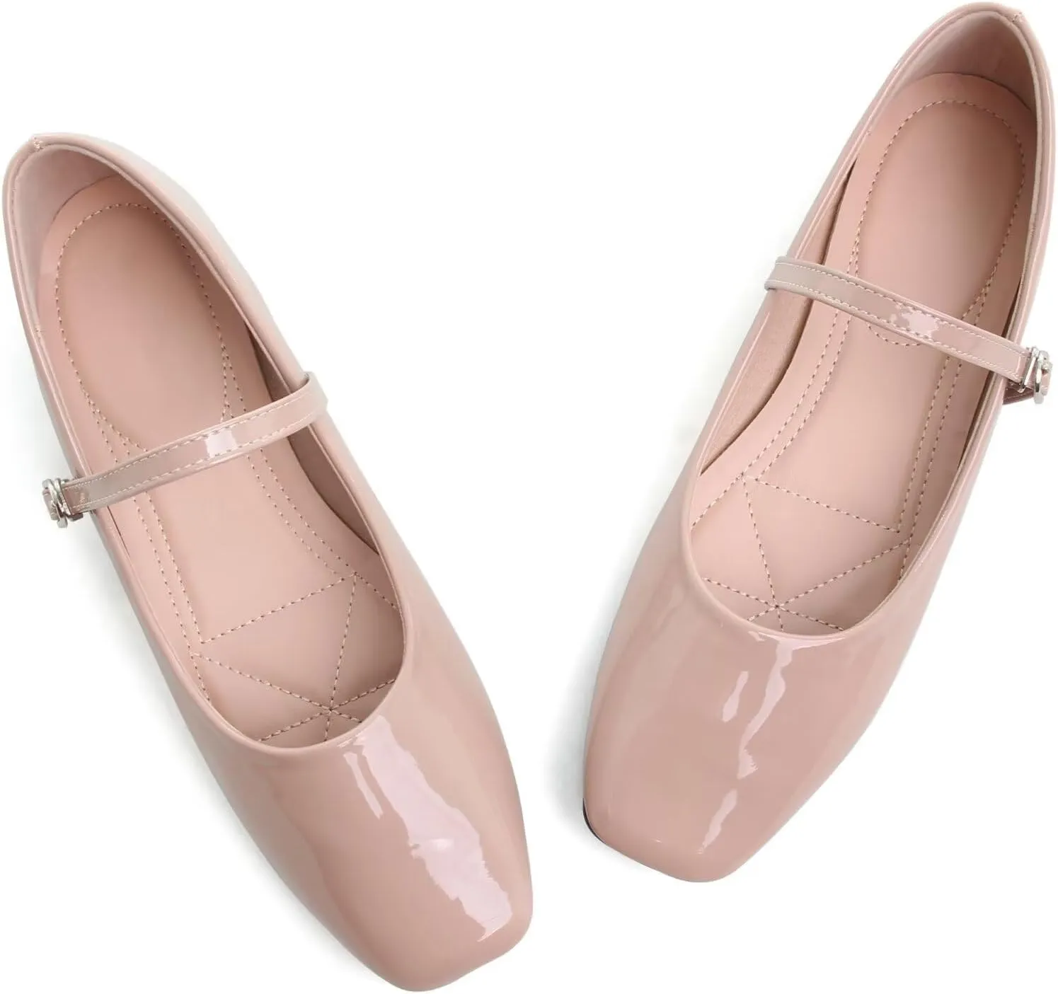 WENJIAZHIZHI Women's Ballet Flats Square Toe Comfortable Mary Jane Shoes Dressy Casual Slip-On Ballerina Working Flats Shoes