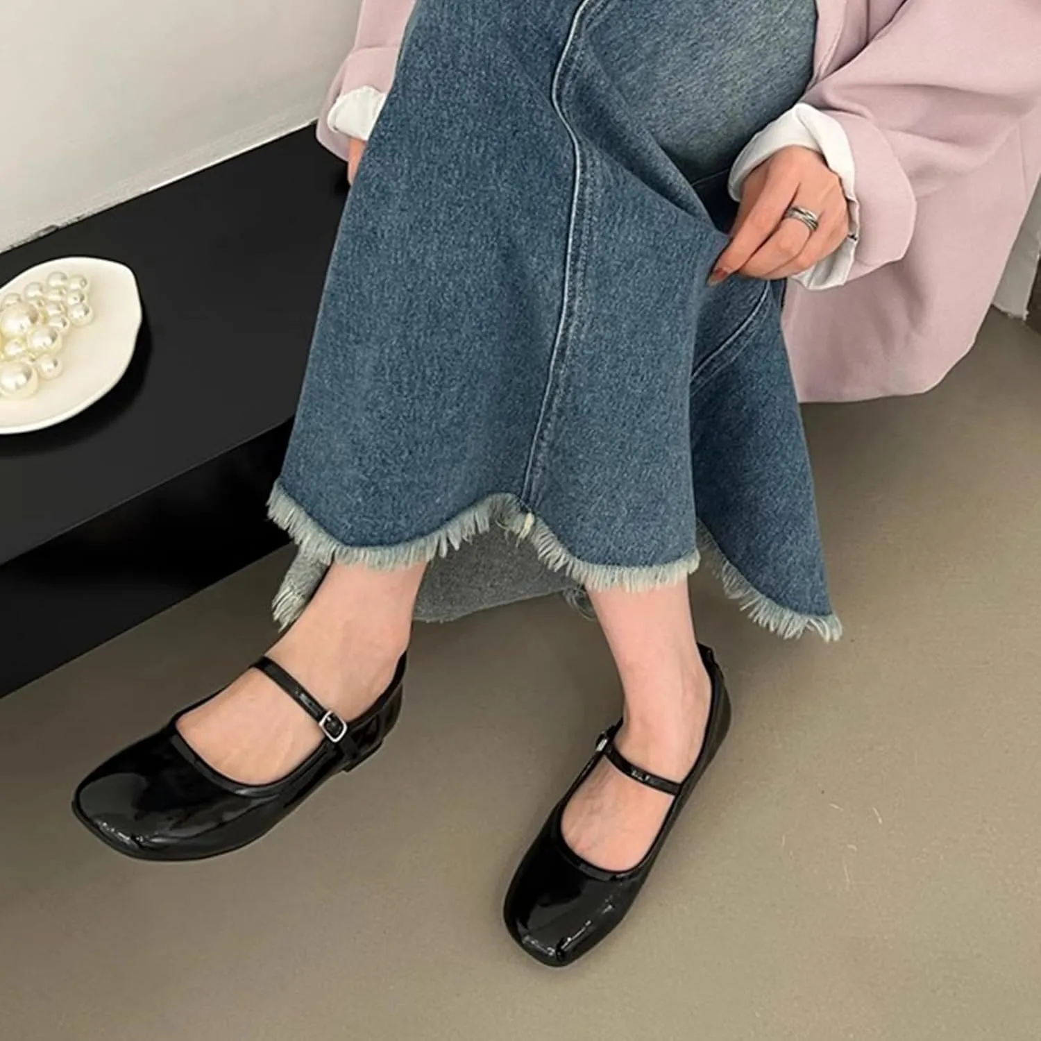 WENJIAZHIZHI Womens Square Toe Ballet Flats Comfortable Mary Jane Shoes Dressy Casual Slip-On Ballerina Walking Flat Shoes