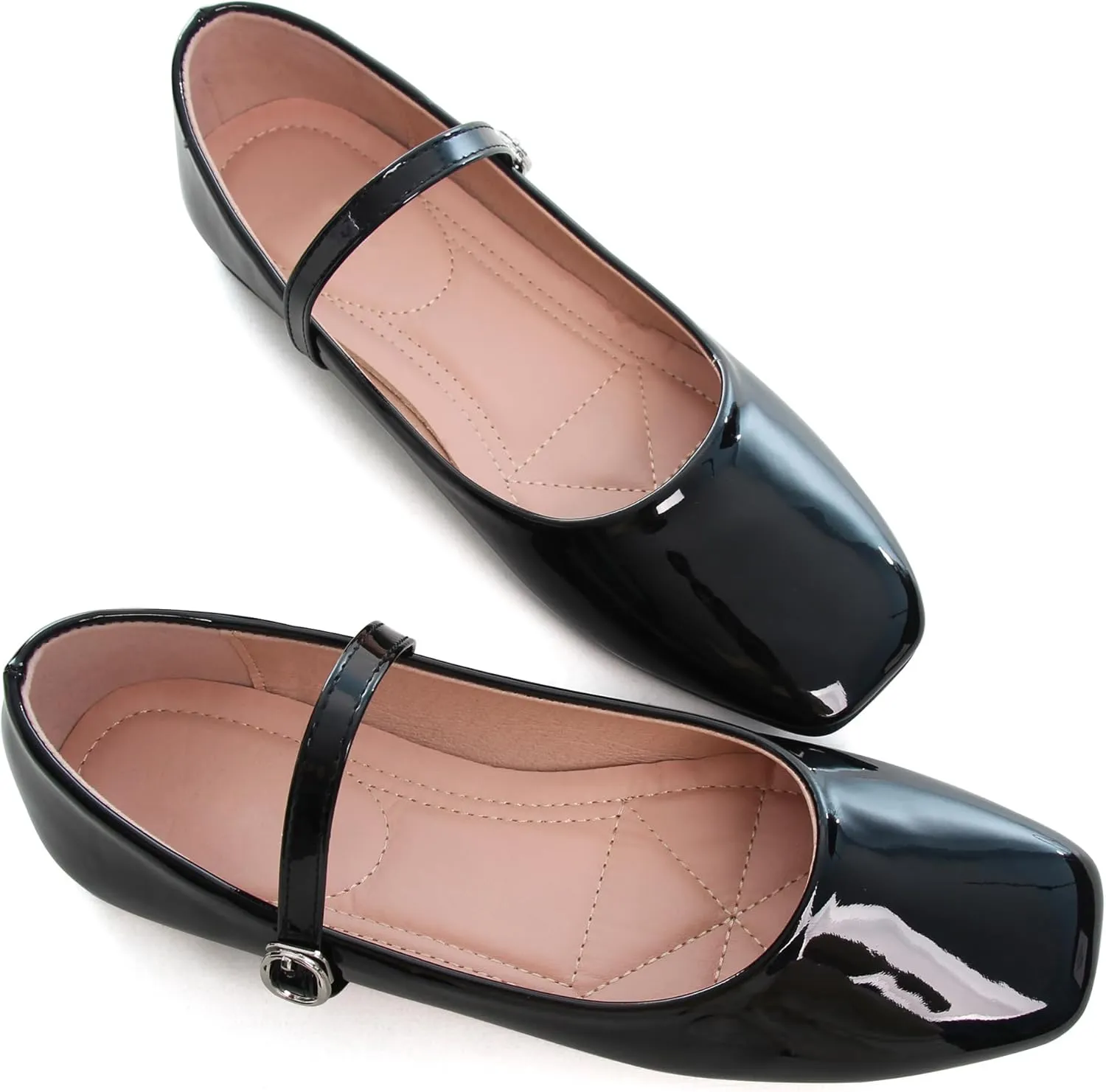 WENJIAZHIZHI Womens Square Toe Ballet Flats Comfortable Mary Jane Shoes Dressy Casual Slip-On Ballerina Walking Flat Shoes
