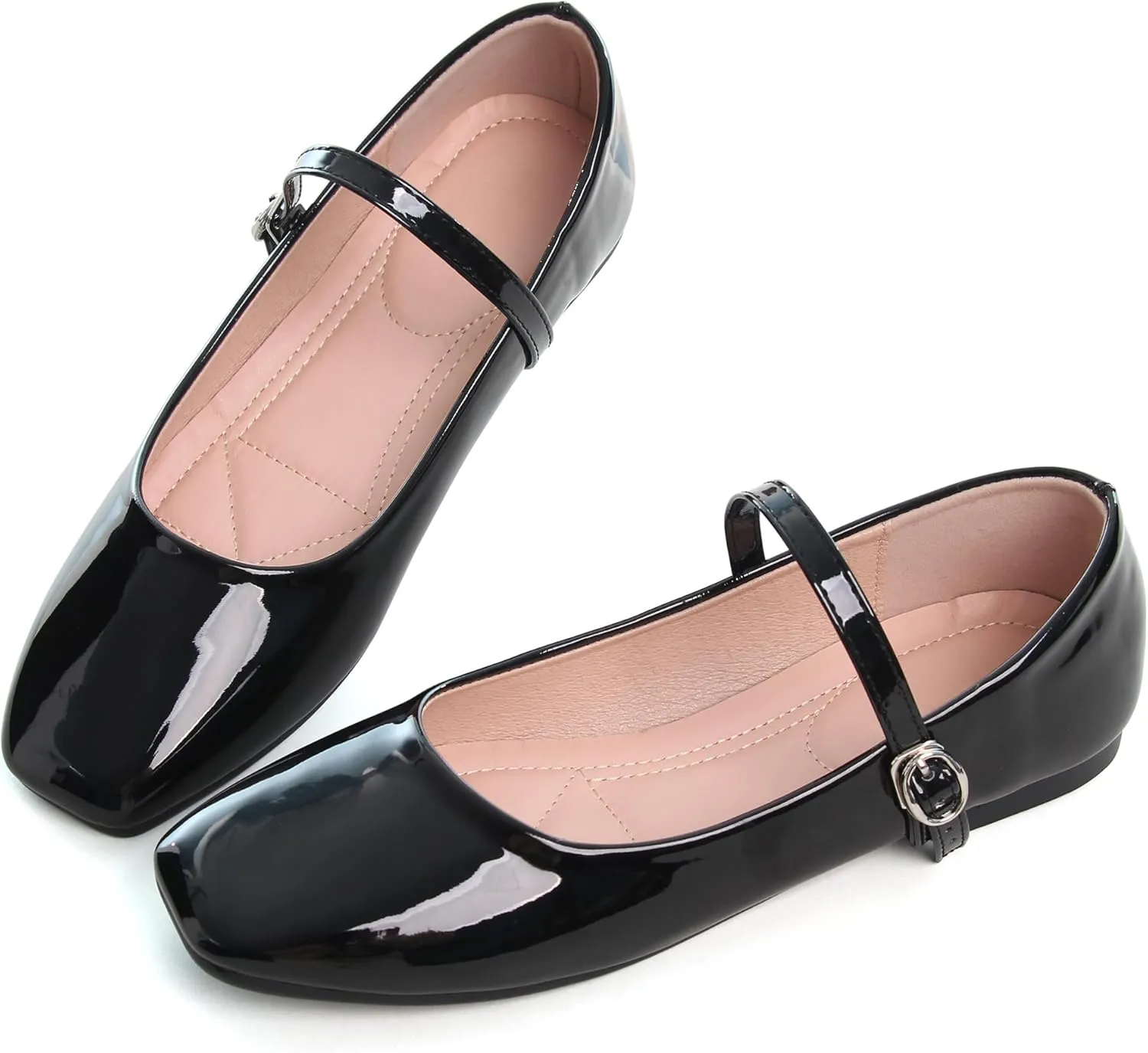 WENJIAZHIZHI Womens Square Toe Ballet Flats Comfortable Mary Jane Shoes Dressy Casual Slip-On Ballerina Walking Flat Shoes