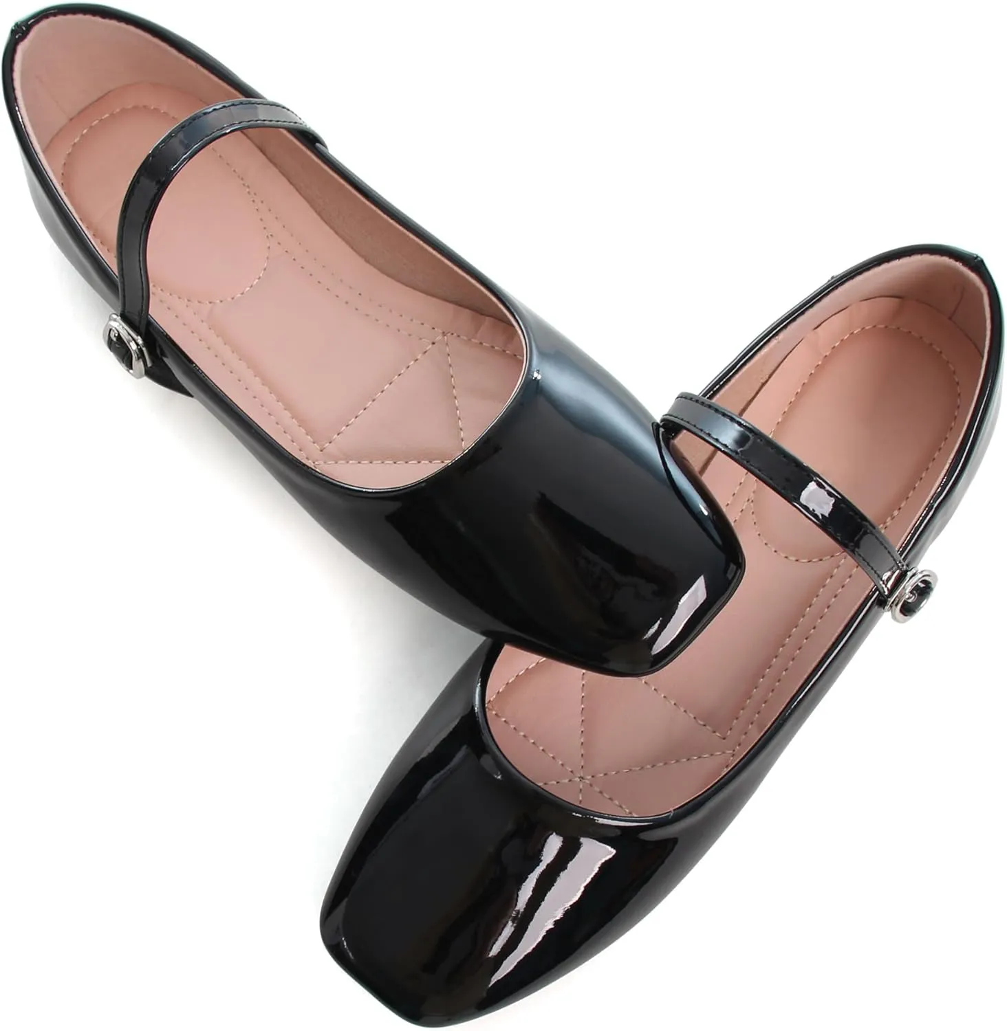 WENJIAZHIZHI Womens Square Toe Ballet Flats Comfortable Mary Jane Shoes Dressy Casual Slip-On Ballerina Walking Flat Shoes