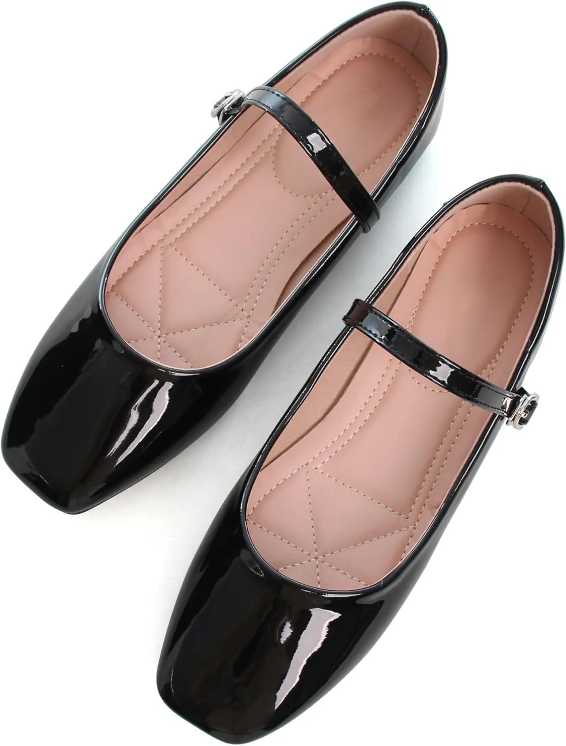 WENJIAZHIZHI Womens Square Toe Ballet Flats Comfortable Mary Jane Shoes Dressy Casual Slip-On Ballerina Walking Flat Shoes