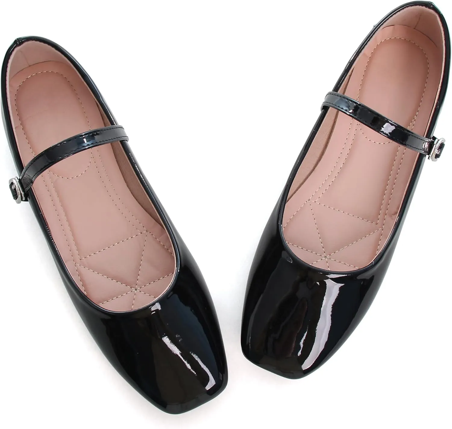 WENJIAZHIZHI Womens Square Toe Ballet Flats Comfortable Mary Jane Shoes Dressy Casual Slip-On Ballerina Walking Flat Shoes