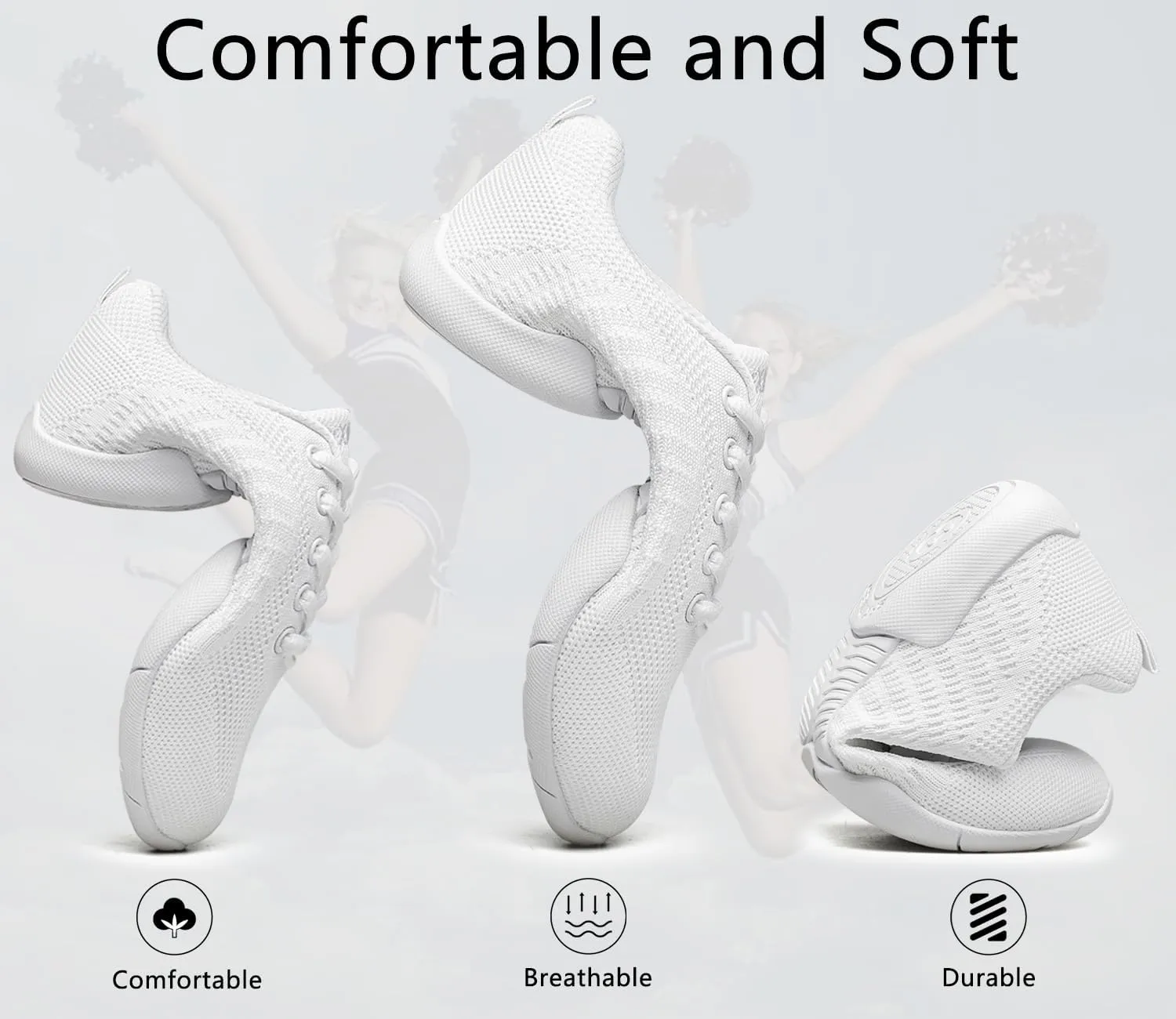 White Cheer Shoes for Girls Youth Cheerleading Shoes Dance Tumbling Sneakers Tennis Hip Hop Walking Sneakers