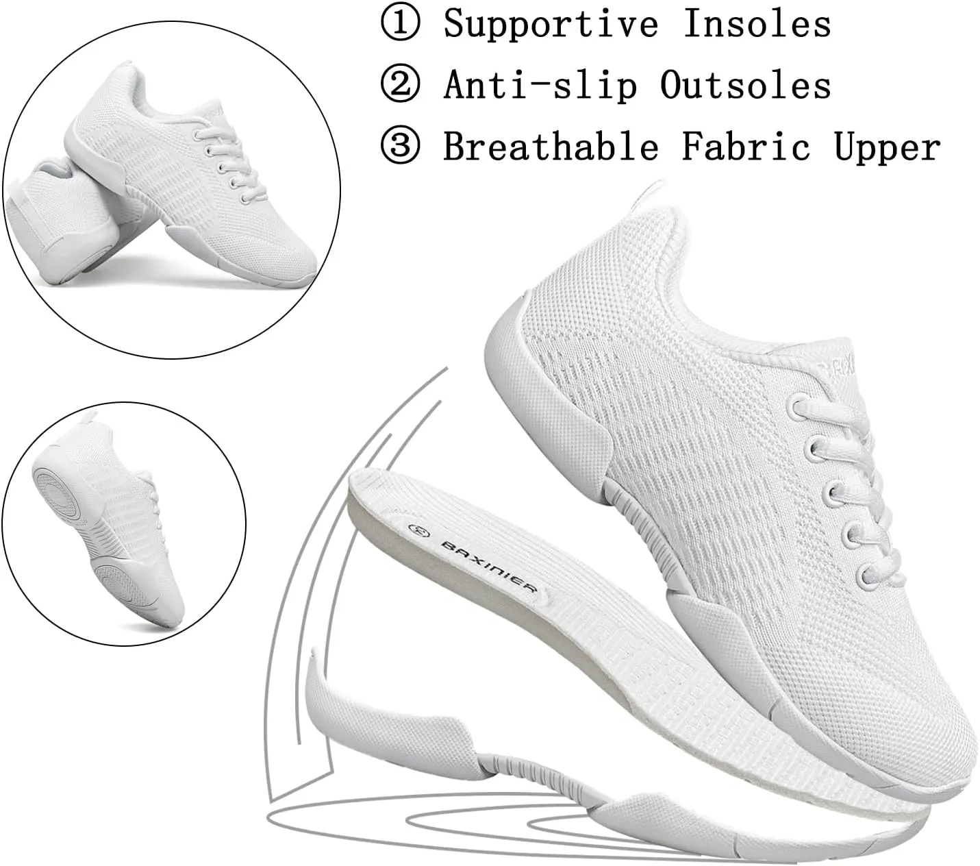 White Cheer Shoes for Girls Youth Cheerleading Shoes Dance Tumbling Sneakers Tennis Hip Hop Walking Sneakers