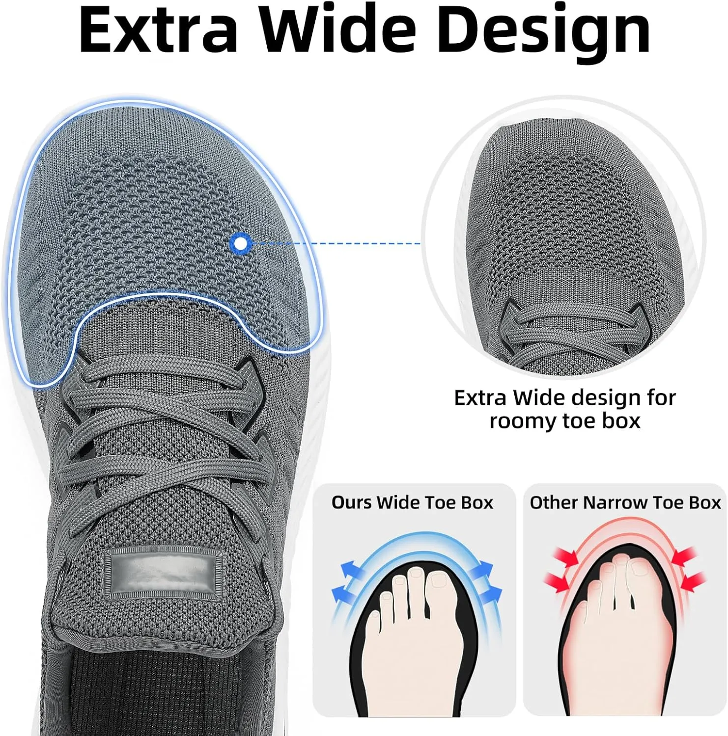 Wide Walking Shoes for Men Slip On Mens Running Shoes Tennis Shoes Lightweight Breathable Walking Sneakers Workout Gym Wide Sneakers