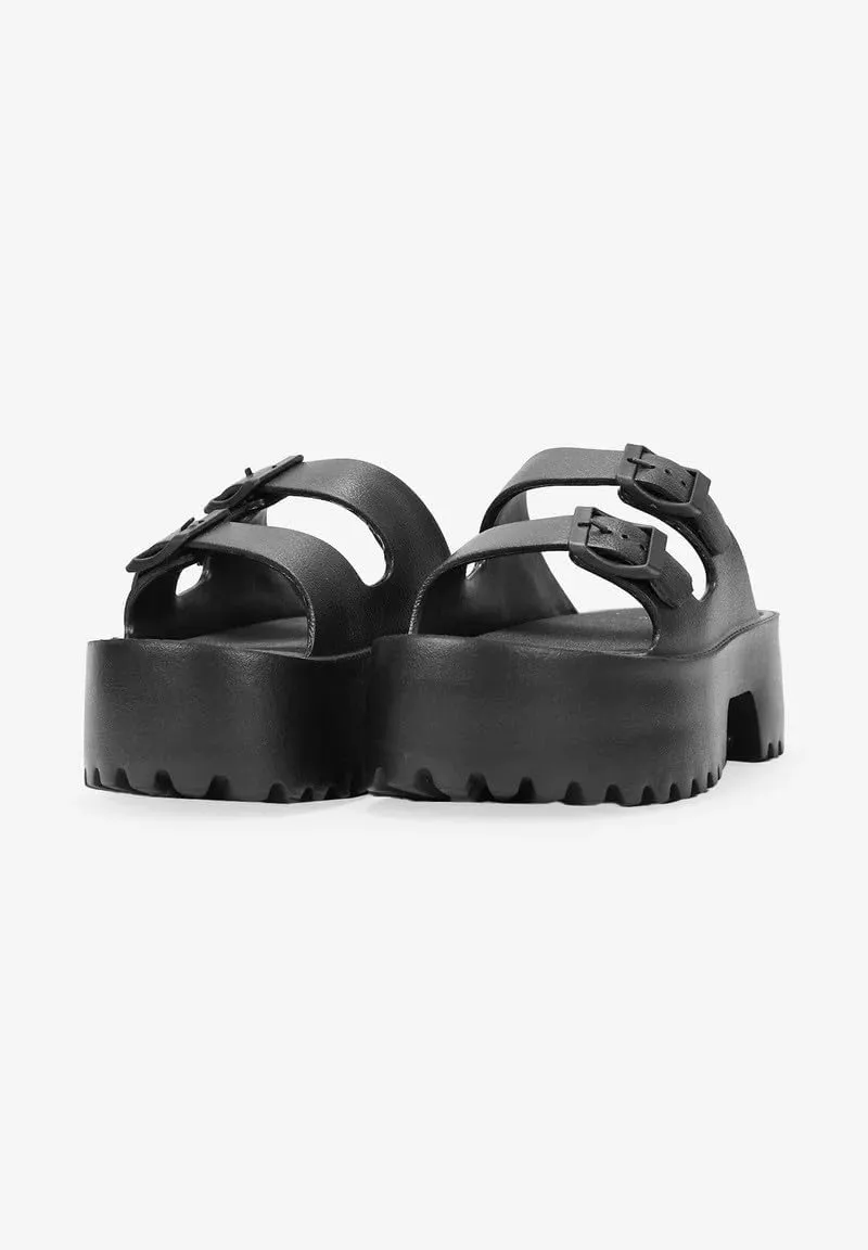 Wild Diva Women's Double Buckle Open Toe Platform Sandals Goody-03