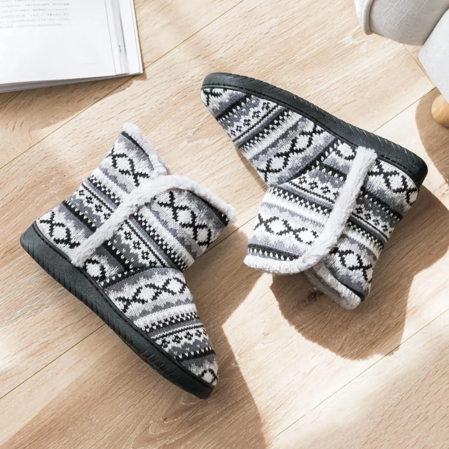 Winter Warm Ankle Slippers for Men Women, Indoor Outdoor Plush High Top Boots Knitted Anti-Slip Ankle Slippers