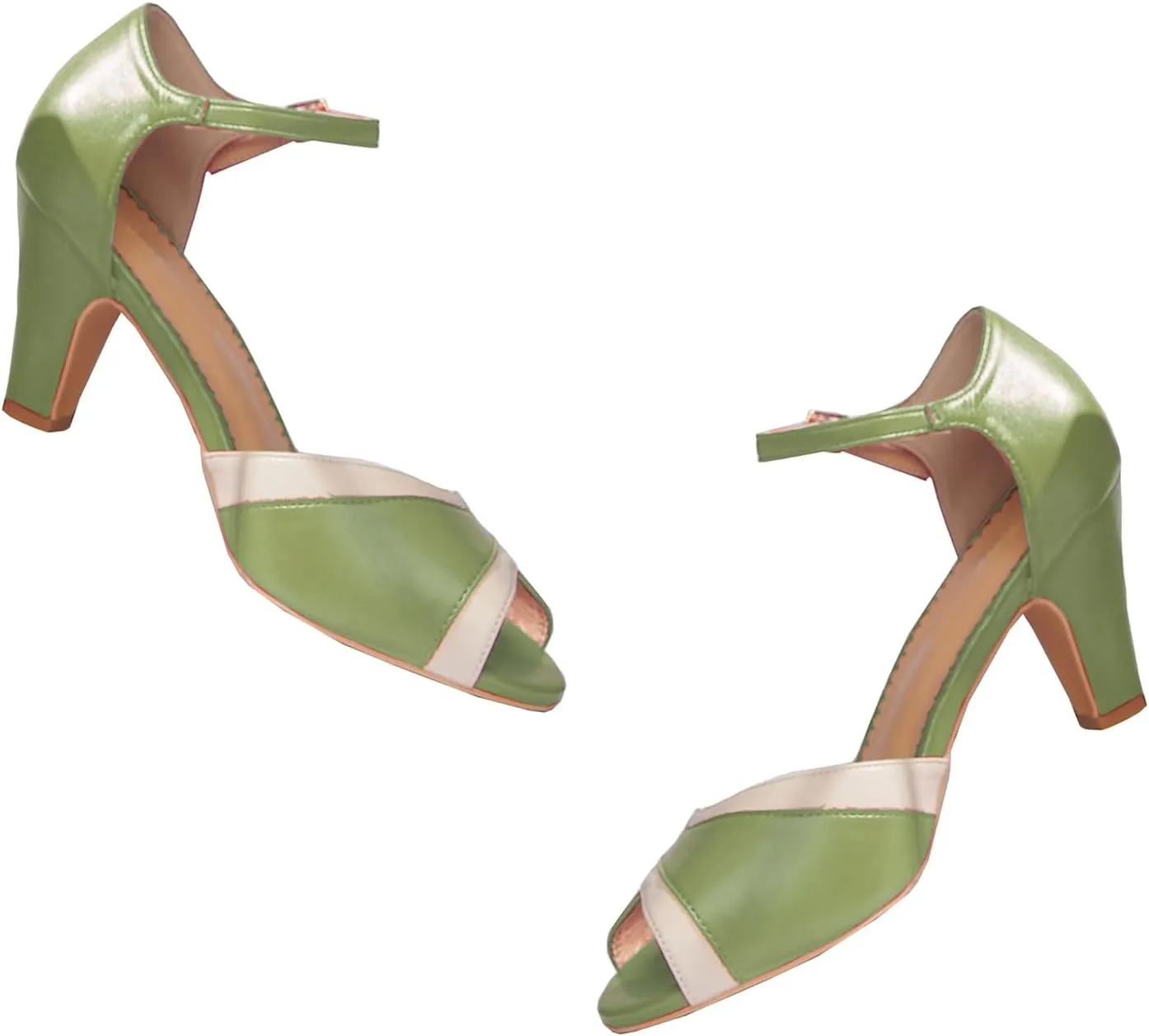 Women Ankle Strap Kitten Heel Sandals Round Open Toe Sandal Pumps Two Tone 3 inch Sandal Kitten Heels Buckle Strap Dress Sandals Shoes Peep Toe Matte Vintage Cute Size 4-11 M US