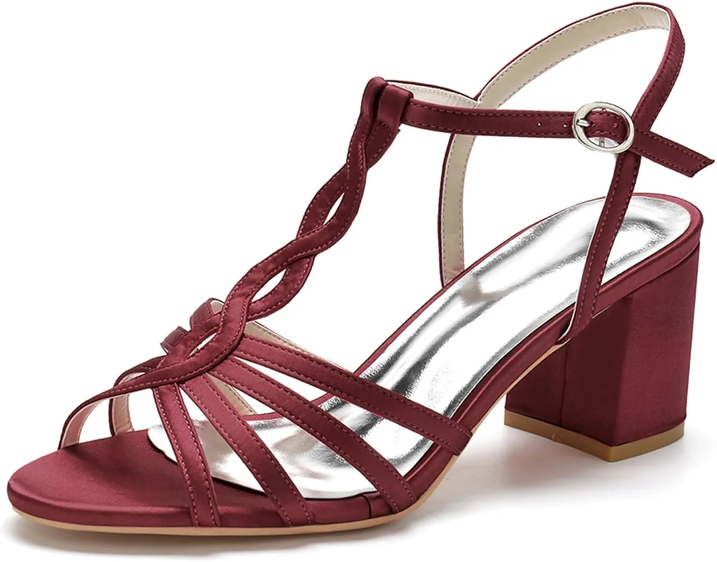 Women Heeled Sandals Strappy Heels Round Open Toe Chunky Block Heel T-Strap Sandals for Women Comfortable Heels