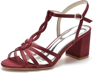 Women Heeled Sandals Strappy Heels Round Open Toe Chunky Block Heel T-Strap Sandals for Women Comfortable Heels