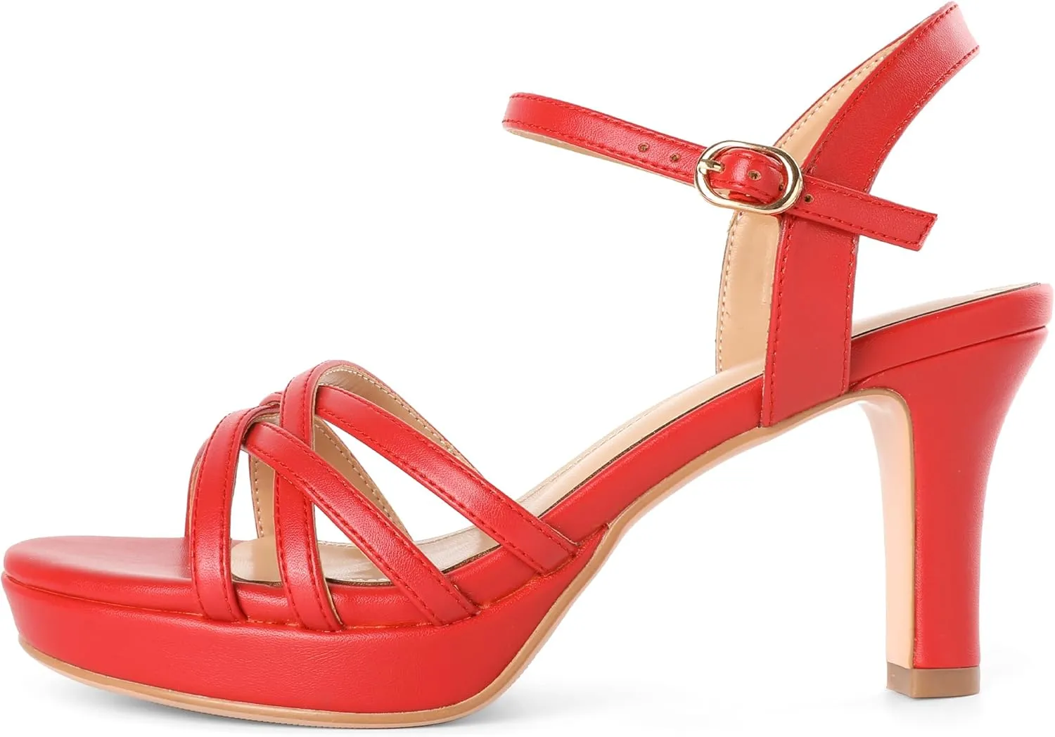 Women Platform Heel Sandals Strappy Heel Sandals Chunky Heel Sandals Open Toe Sandals Slingback Heel Sandals Comfort Dressy for Evening Party 3.5 Inch