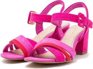 Women Rainbow Heeled Sandals Open Peep Round Toe Ankle Strap Pumps Suede Chunky Block Heels Sandals Multicolored Strappy Summer Dress Shoes Buckle Wedding Party Office Elegant 4-11 M US