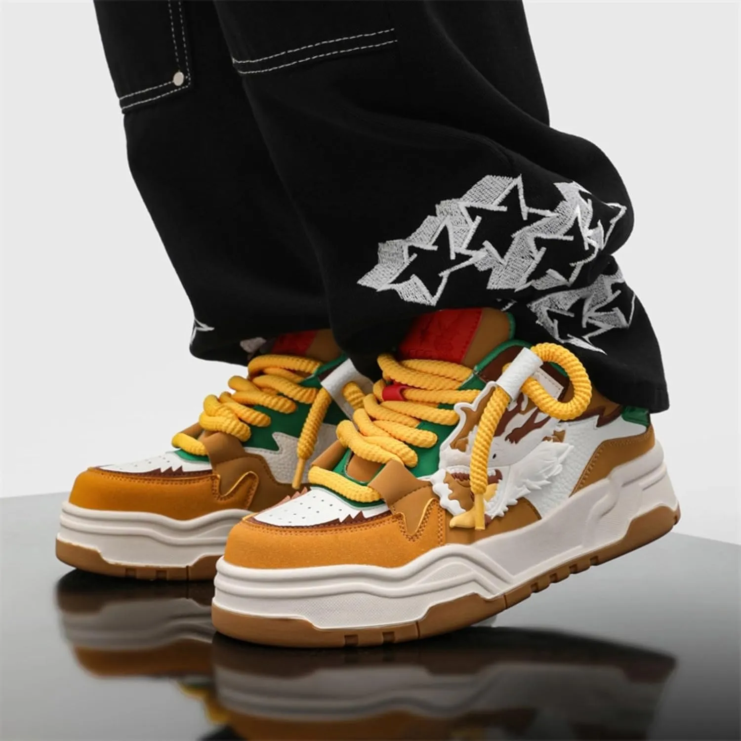 Women, Unique Dragon Chunky Sneakers, Urban Street Platform Shoes, Trendy Y2K Skate Hip Hop Jogging Retro, Limited