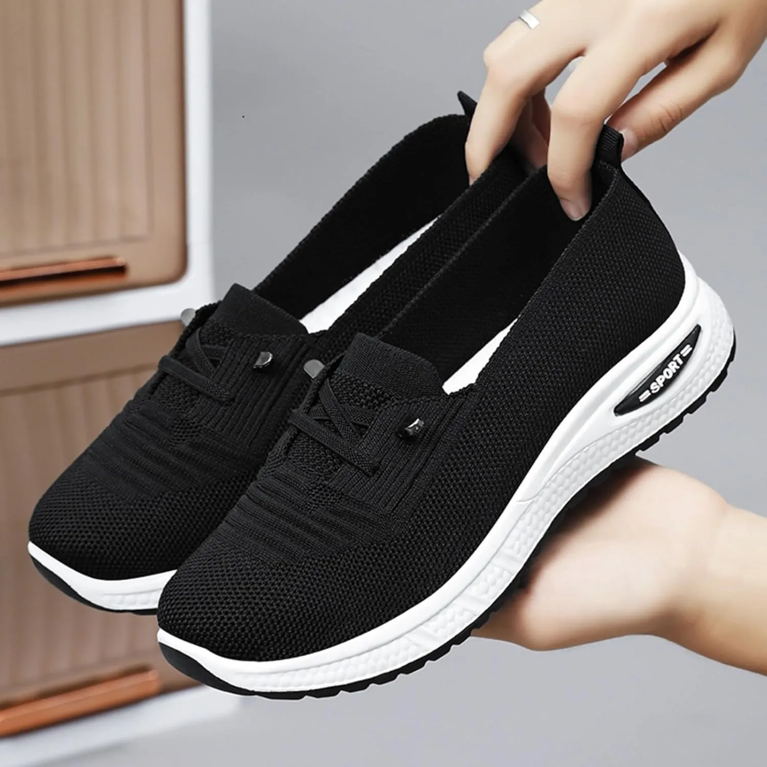 Women Woven Comfy Orthopedic Walking Shoes, 2025 New Women's Breathable Slip On Arch Support Non-Slip Sneakers with Arch Support Memory Foam Summer Running Footwear A-Black,8
