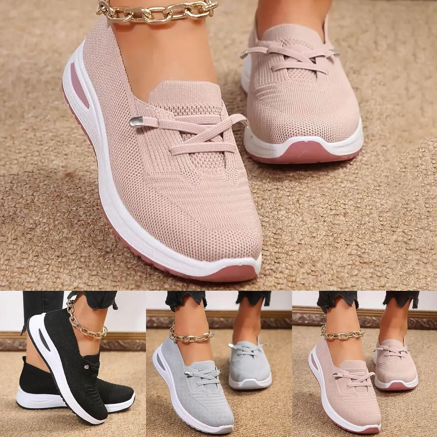 Women Woven Comfy Orthopedic Walking Shoes, 2025 New Women's Breathable Slip On Arch Support Non-Slip Sneakers with Arch Support Memory Foam Summer Running Footwear A-Black,8