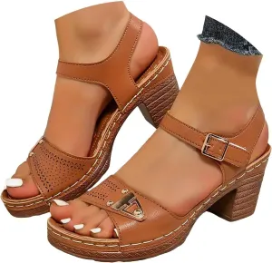 Womens Ankle-Strap Heeled Sandal Adjustable Straps Chic Chunky Mid Heel Walking Retro Platform Sandals Comfortable Open Toe Summer Casual Platform Wedding Dress Shoes