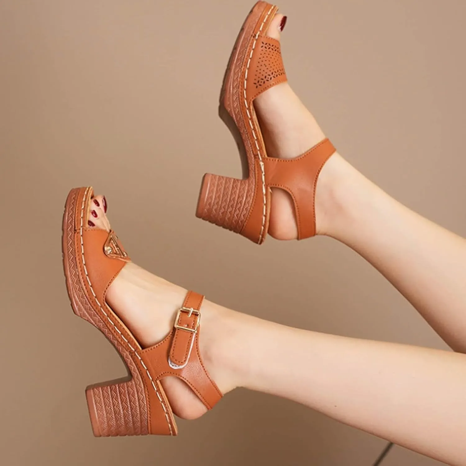 Womens Ankle-Strap Heeled Sandal Adjustable Straps Chic Chunky Mid Heel Walking Retro Platform Sandals Comfortable Open Toe Summer Casual Platform Wedding Dress Shoes