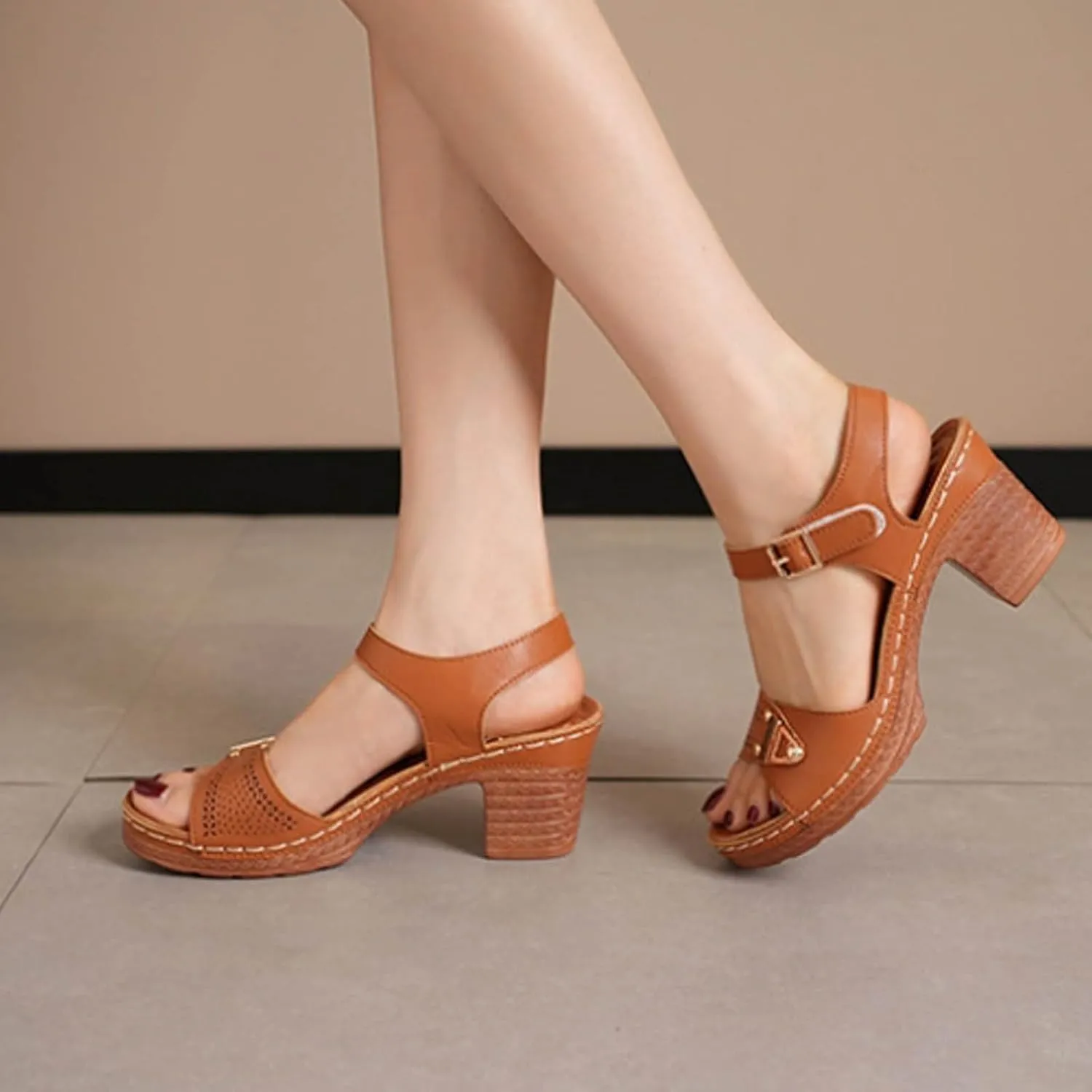 Womens Ankle-Strap Heeled Sandal Adjustable Straps Chic Chunky Mid Heel Walking Retro Platform Sandals Comfortable Open Toe Summer Casual Platform Wedding Dress Shoes