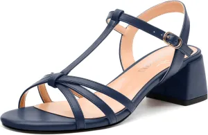 Womens Block Heel Sandals, Open Toe Low Chunky Heel T-strap Sandals for Women, Ankle Strap Sandals with Buckle, Comfort Strappy Sandals 2"