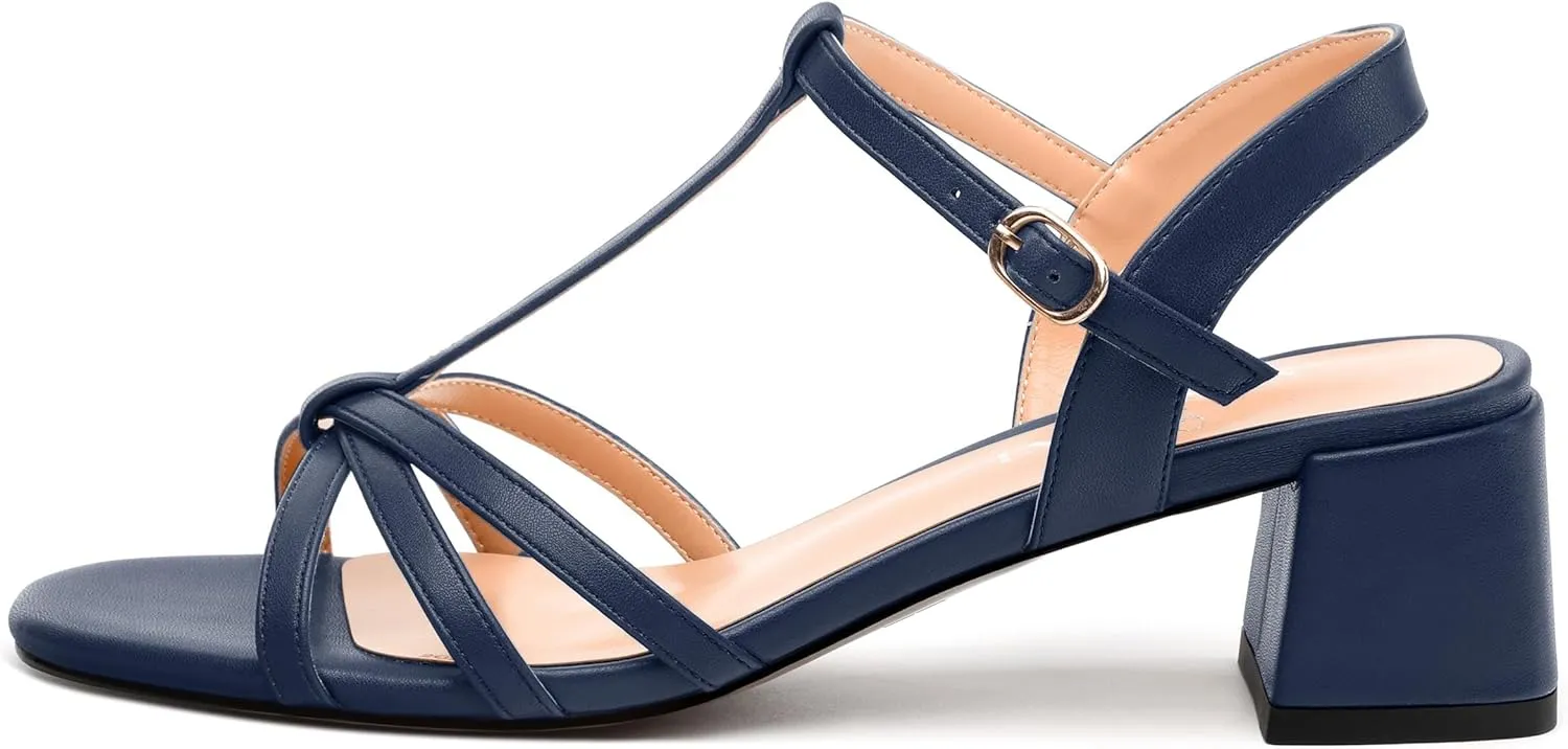 Womens Block Heel Sandals, Open Toe Low Chunky Heel T-strap Sandals for Women, Ankle Strap Sandals with Buckle, Comfort Strappy Sandals 2"