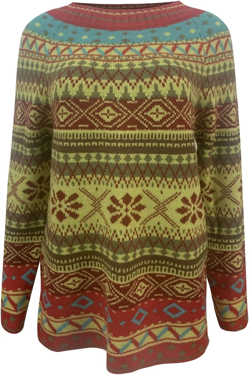 Women's Fair Isle Knitted Sweater Vintage Long Sleeve Boat Neck Retro Lightweight Pullover Top for 2024 Fall Winter