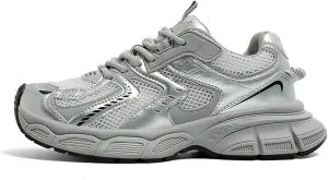 Women's Fashion Chunky Trainers - Lace-Up Platform Sneakers for Casual Running, Lightweight/Versatile Dad Shoes with Vintage Vibe, Perfect for Spring/Autumn,Silver-39